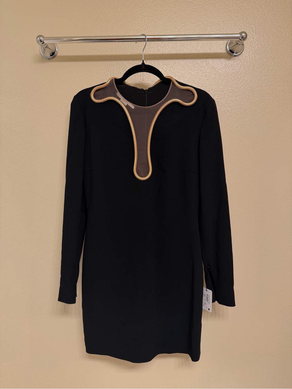 Stella McCartney Black Long-Sleeve Dress with Gold-Trim Neckline Accent